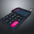 Black Electronic Calculator With Pink Accents Numeric Keypad Display Screen And ON OFF CLEAR Buttons
