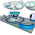 Vivo Exhibition Booth Design With Spherical Decorations And Blue Display Area