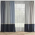 Navy Gray And Beige Curtains With Sheer Middle Panel And Trim Detail