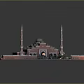 Traditional Islamic Architecture With Red Domes Minarets Courtyard Arches And Greenery