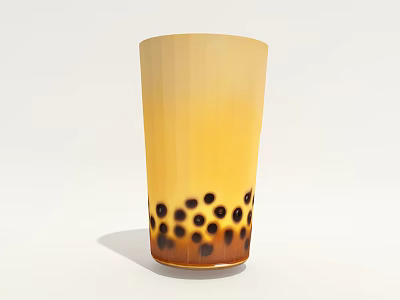 Yellow Textured Cup Of Bubble Milk Tea With Tapioca Pearls Inside 3d model