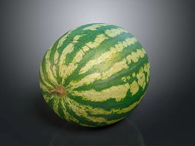 Fresh Round Watermelon With Green And Yellow Striped Rind On Black Background 3d model