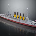 Vintage Warship With Three Yellow Funnels Red Hull Bottom And Classic Mast Design