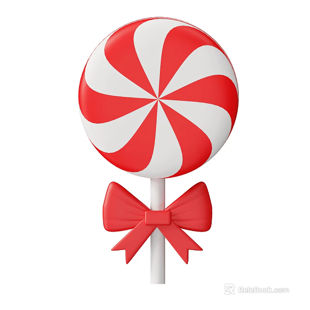 Decorative Ornament Set with Red White Swirl Lollipop and Red Bow 3d model 