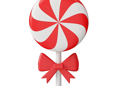 Decorative Ornament Set with Red White Swirl Lollipop and Red Bow 3d model