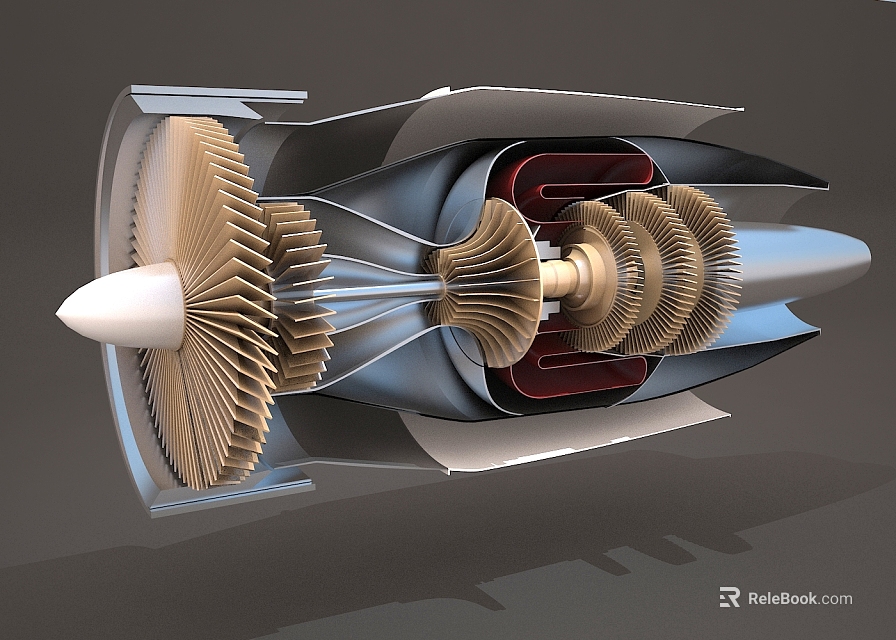 Detailed Aviation Engine Cross Section View With Turbine Blades And Internal Metallic Structure 3d model 