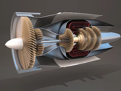 Detailed Aviation Engine Cross Section View With Turbine Blades And Internal Metallic Structure 3d model