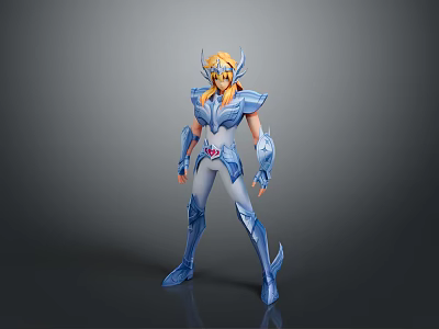 Game Movie Character In Blue Armor With Golden Hair And Mythological Helmet 3d model