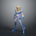 Game Movie Character In Blue Armor With Golden Hair And Mythological Helmet