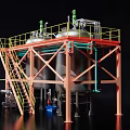 Industrial Storage Tanks With Metal Framework Staircases Pipes And Top Fixtures
