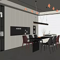 Modern Restaurant Interior With Open Kitchen Dining Table Chairs And Cabinets