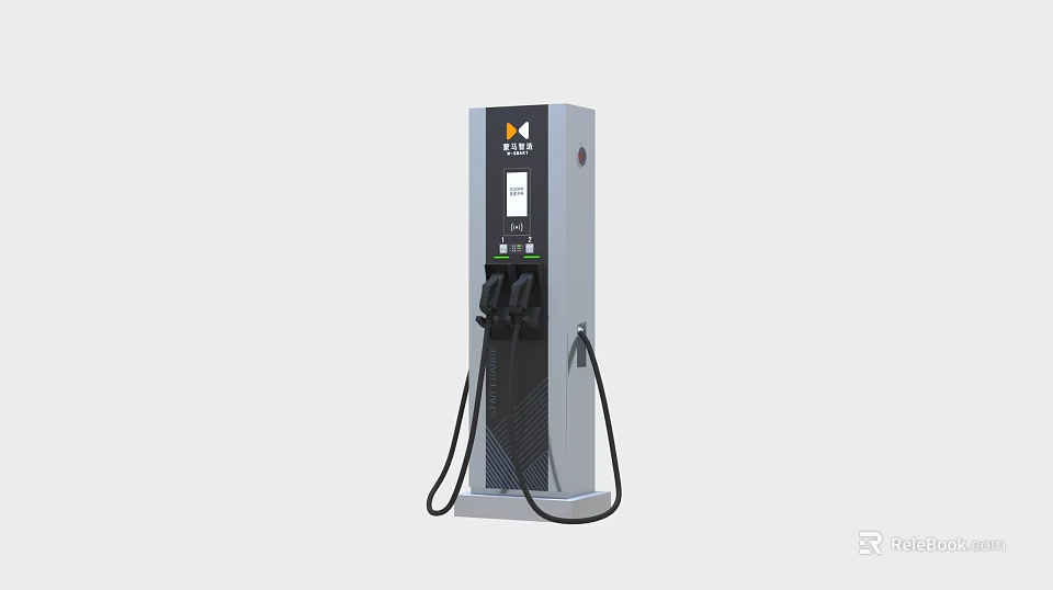 Electric Vehicle Charging Station With Digital Display And Charging Cables 3d model 