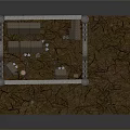 Ancient Stone Fortress Model With Enclosed Walls And Wooden Benches On Cracked Earth