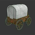 Vintage Covered Wagon With Wooden Frame White Canvas Cover And Four Wheels