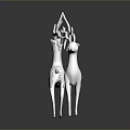 White Deer Figurines With Decorative Patterns In Standing Posture On Dark Background With Reflections 3d model
