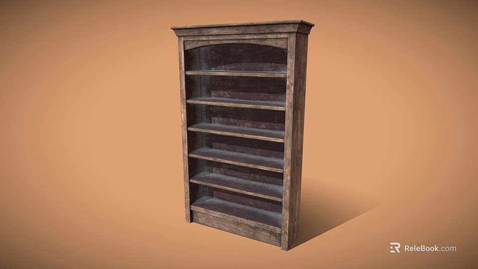 Vintage Wooden Bookcase With Multiple Distressed Shelves For Home Decor 3d model 
