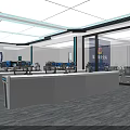 Modern Monitoring Room Interior With Multiple Control Desks And Digital Screens
