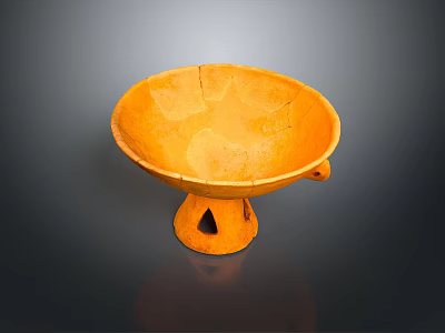 Orange Terracotta Sculpture with Pedestal Base and Handles Carved Textured Surface Ancient Artifact 3d model