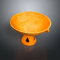 Orange Terracotta Sculpture with Pedestal Base and Handles Carved Textured Surface Ancient Artifact