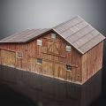 Rustic Wooden Barn With Sloped Roof Small Windows And Double Doors