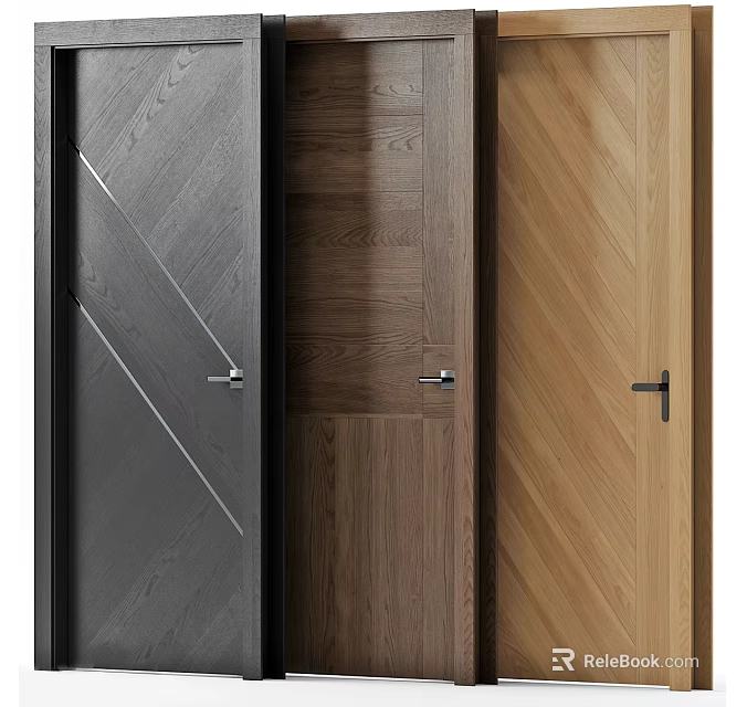Modern Wooden Hinged Doors With Different Wood Grain Patterns And Interior Colors 3d model 