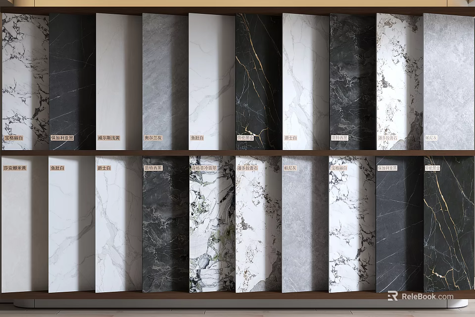 Diverse Wall Panels Display With Multiple Colors Marble Patterns And Textures 3d model
