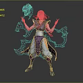 3D Model Sorcerer Character With Black Hair Purple Outfit And Pink Smoke Creature