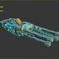 Futuristic Blue Gray Multi Barrel Weapon With Orange Components And Mechanical Design 3d model