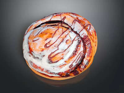 Delicious Fresh Baked Cinnamon Roll With White Icing And Chocolate Drizzle 3d model