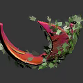 Dragon Fruit Shaped Decorative Sculpture Adorned With Green Vines And Leaves With Reflection