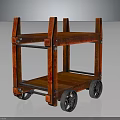 Red Wooden Two Tier Rolling Cart With Metal Wheels And Shelves