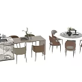 Modern Minimalist Dining Table Set With Round Table Six Chairs Rectangular Sideboard And Decorative Vase 3d model