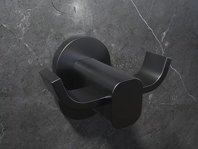 Black Metal Public Chair Mounted On Cracked Gray Marble Wall 3d model
