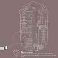 Neon Lamp Combination With Industrial Technological Elements Like Gears Towers Buildings Satellite And Power Lines