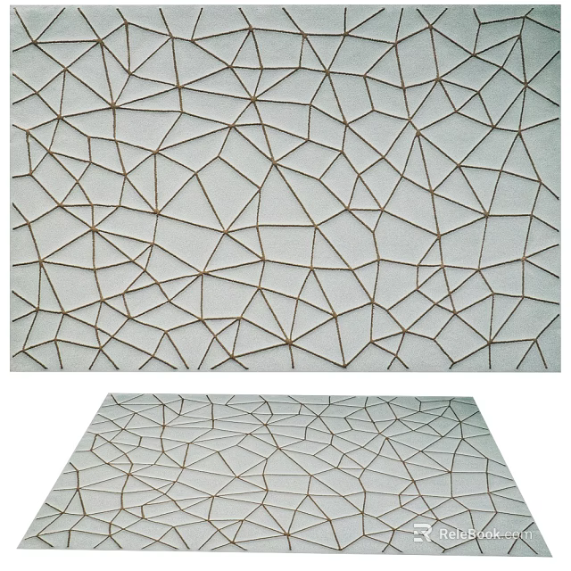 Modern Square Area Rug Featuring Geometric Lines On Light Gray Background With Golden Patterns 3d model
