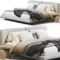 Modern Double Bed With Soft Bedding Plush Pillows And Wooden Nightstands
