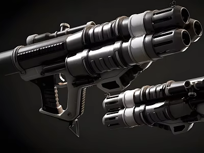 Modern Multi Barrel Tactical Weapon With Metal Construction And Tactical Grip 3d model
