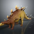 3D Stegosaurus With Brown Yellow Body Back Plates Tail Spikes Standing On Gray Background