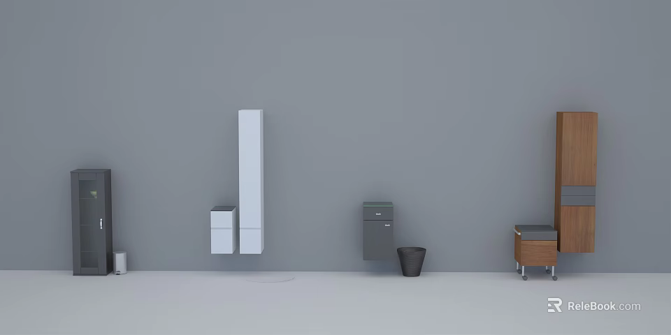 Modern Bathroom Cabinet Rack With White Gray And Wooden Storage Designs 3d model 