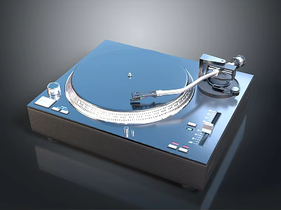 Modern Blue Turntable with Tonearm Control Buttons and Vinyl Platter Design 3d model