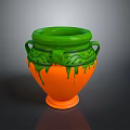 Carved Vase Sculpture with Green Top and Orange Body Decorative Patterns and Double Handles Design