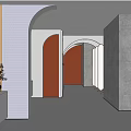 Modern Minimalist Public Toilet Design With Arched Doors Mirrors And Clean White Beige