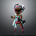 Cute 3D Rendered Child With Pink Blue Outfit White Coat Bow And Striped Socks