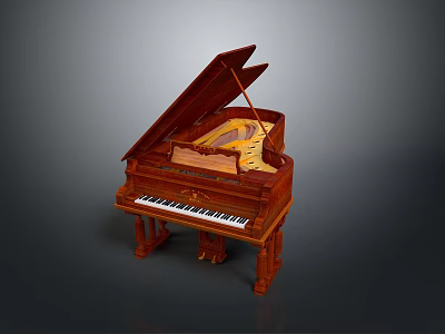 Elegant Wooden Grand Piano With Open Lid Black White Keys And Carved Legs For Home 3d model