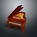 Elegant Wooden Grand Piano With Open Lid Black White Keys And Carved Legs For Home
