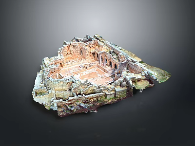 Scenic Ancient Ruins Landscape With Amphitheater Stone Walls And Vegetation 3d model
