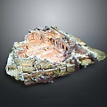 Scenic Ancient Ruins Landscape With Amphitheater Stone Walls And Vegetation