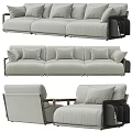 Modern Three Seater Sofa Interior Design With Light Gray Linen And Plush Cushions 3d model