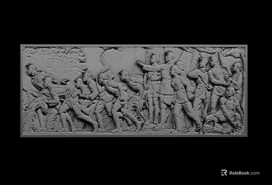 Ancient Relief Sculpture Showing Historical Figural Scene With Various Poses And Weapon Holding Figures 3d model 
