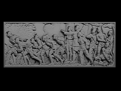 Ancient Relief Sculpture Showing Historical Figural Scene With Various Poses And Weapon Holding Figures 3d model